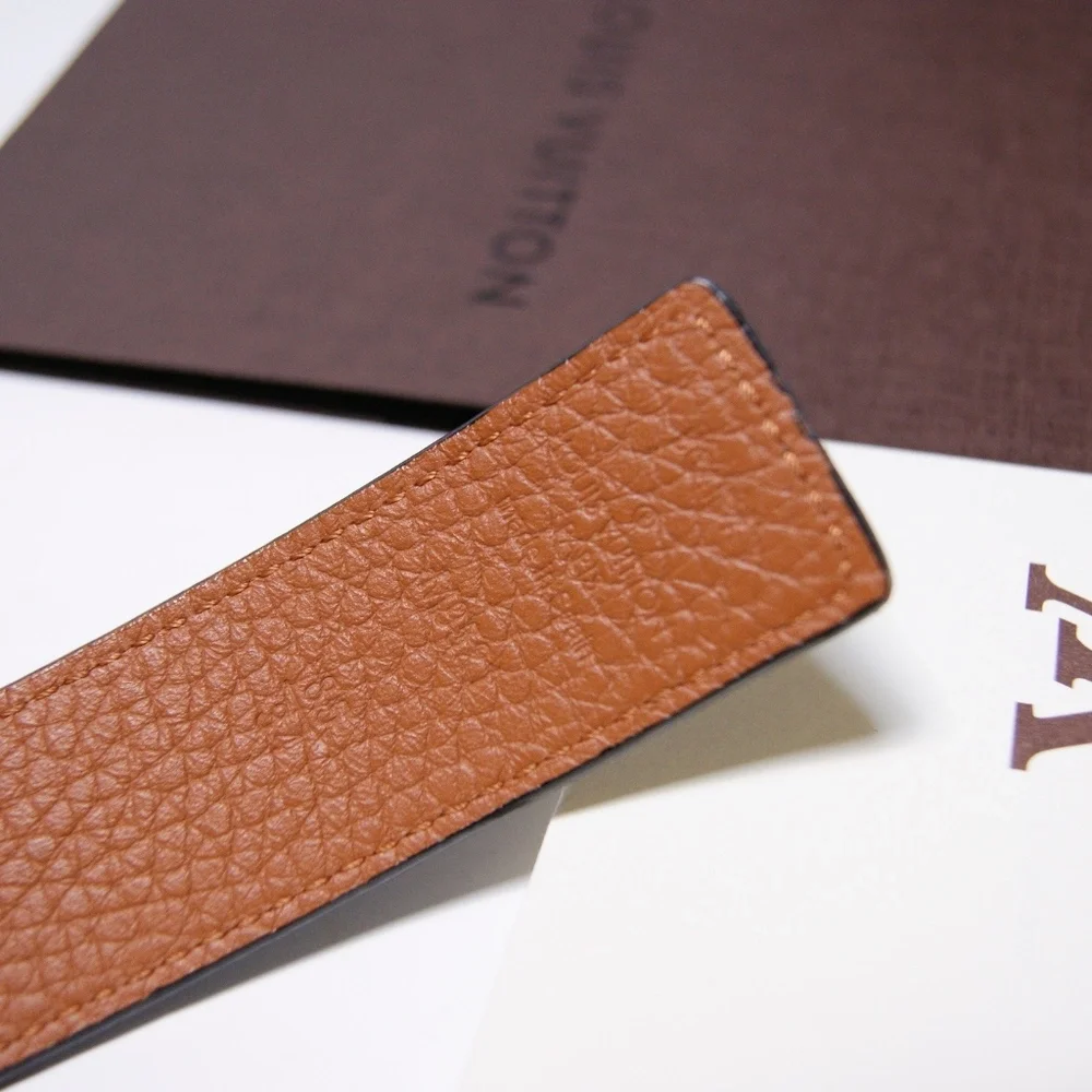 LV Initials Reversible Black Beige Belt Size 85